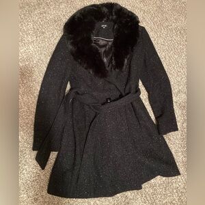 NWOT Apt. 9 Lined Double Breasted W/Belt Black  Dress Coat Detachable Collar